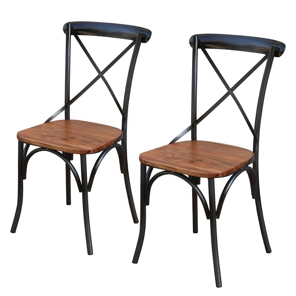 Industrial chair with acacia wood seat set of 2