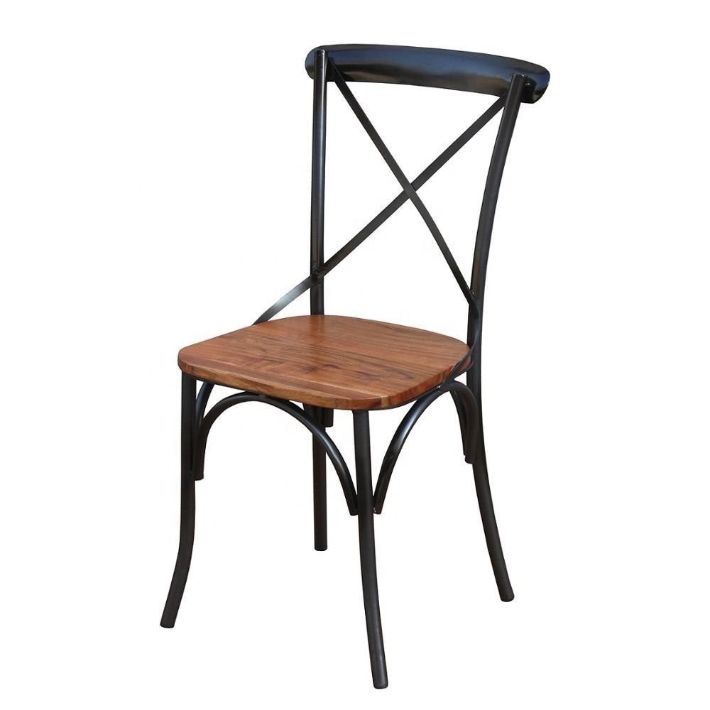 Industrial chair with acacia wood seat set of 2