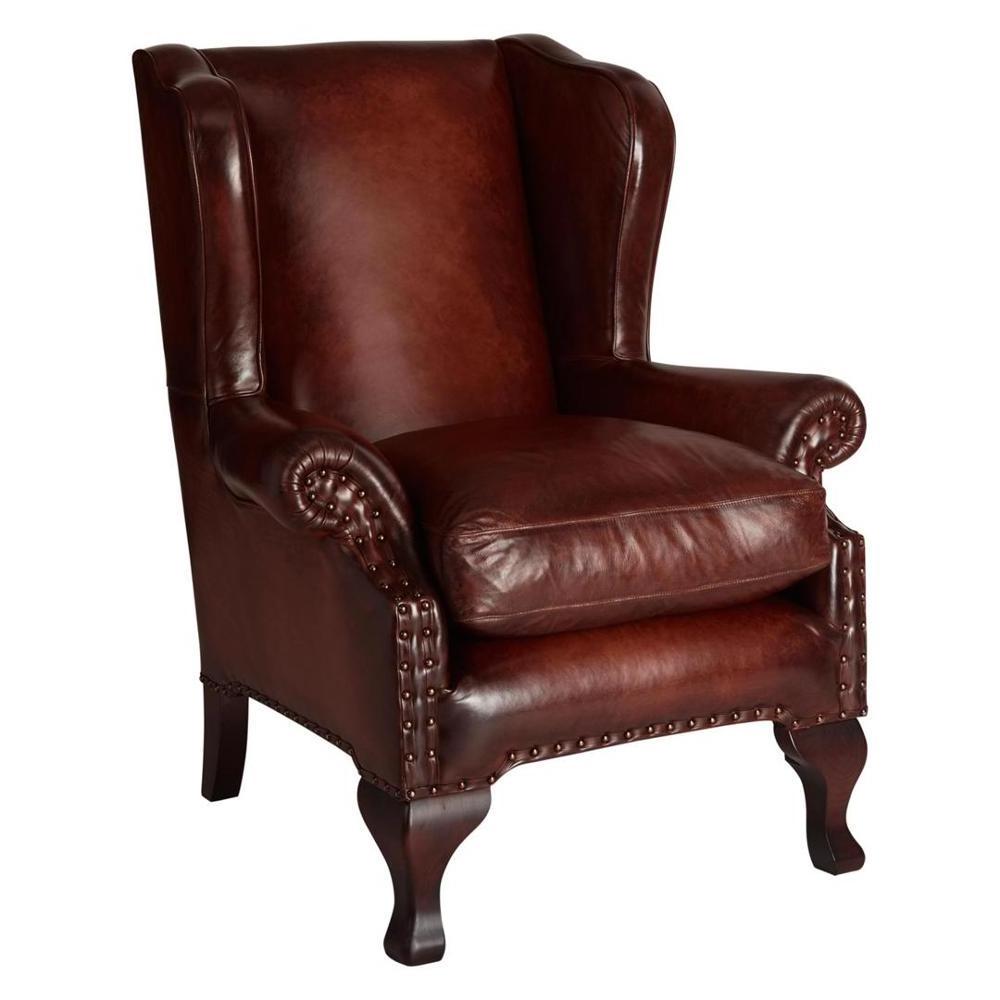 Leather Wing Armchair, Hand Antiqued leather chair