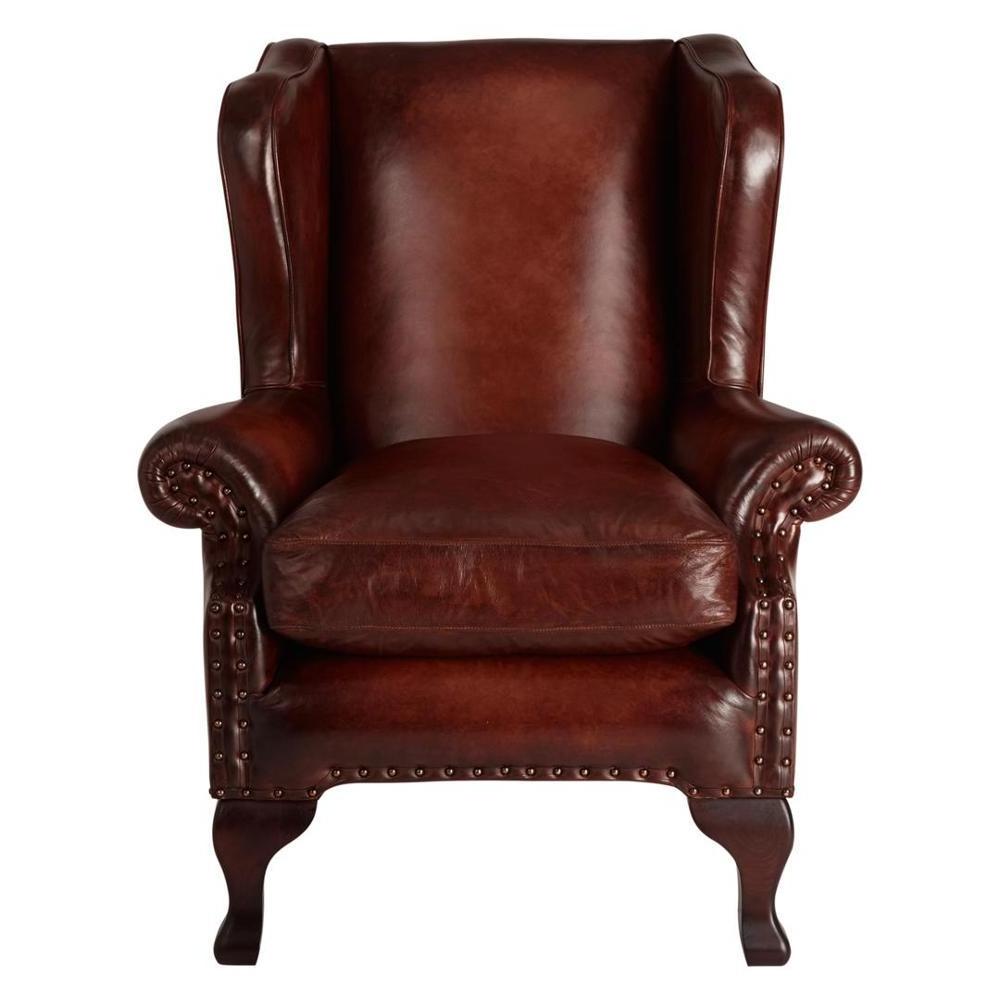 Leather Wing Armchair, Hand Antiqued leather chair