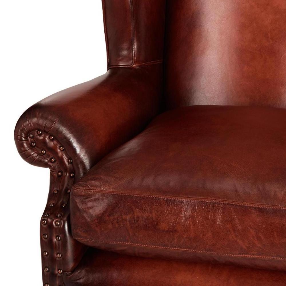 Leather Wing Armchair, Hand Antiqued leather chair