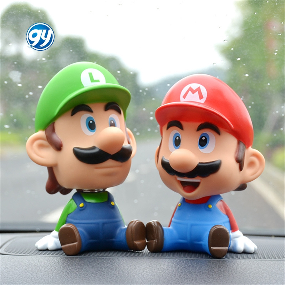 Cartoon Mario Head Shaking Figure Luigi Bobble Head Figure Doll Mario Bros Bobble-Head Toy Figures For Car Dashboard