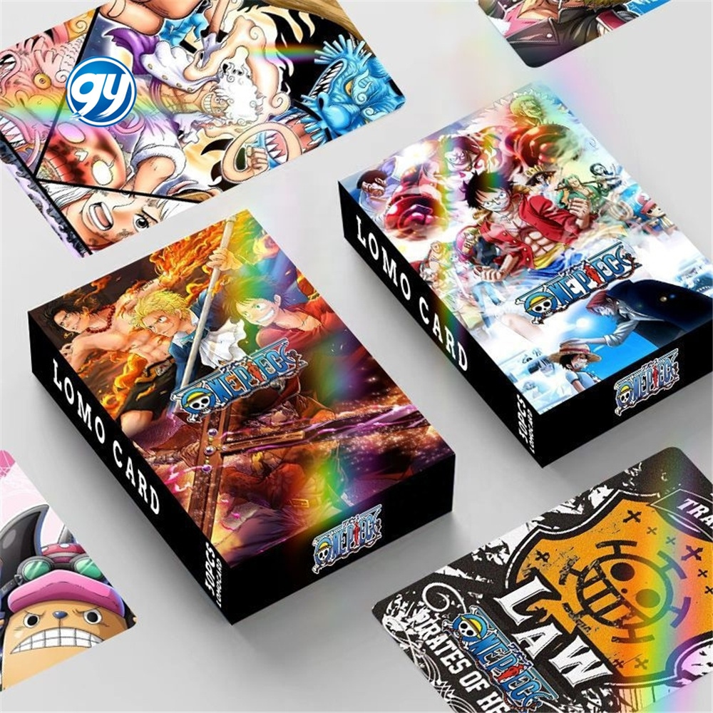 30pc/box Laser Flash Anime Lomo Cards One Pieced Card Games With Postcards Box Message Photo Gift For Anime Fan Game Collection