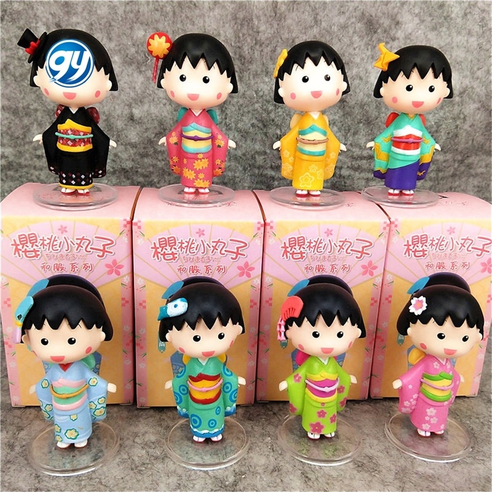 Kimono Cherry PVC Garage Kits Ornaments Cute Maruko Doll Blind Box action actione figure anime   girl toy model kit