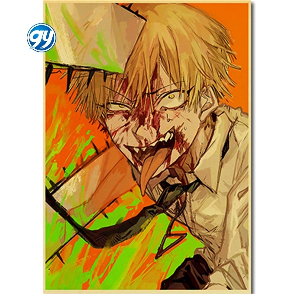 GY 30*40cm Anime Chainsaw Man Posters Retro Kraft Paper Prints High Quality Art Painting Wall Cartoon Diy Stickers