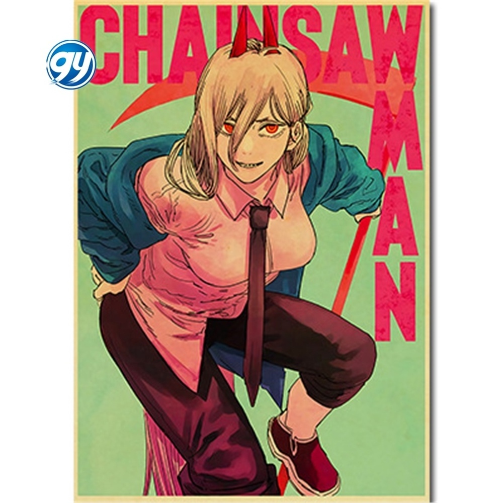 GY 30*40cm Anime Chainsaw Man Posters Retro Kraft Paper Prints High Quality Art Painting Wall Cartoon Diy Stickers