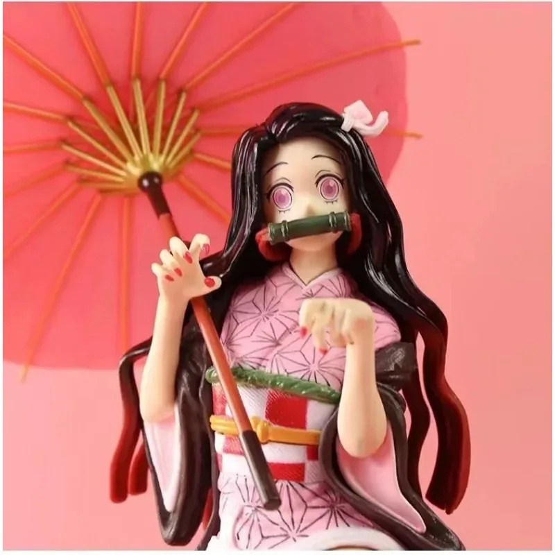 30CM Anime Demoned a Slayer Kamado Nezuko Flower Umbrella Model Doll PVC Action Figure Decoration Collection Gift Toys