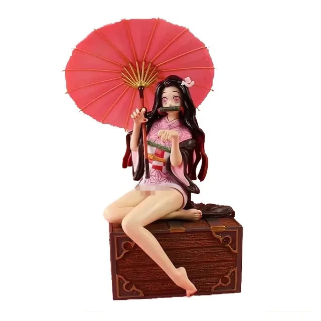 30CM Anime Demoned a Slayer Kamado Nezuko Flower Umbrella Model Doll PVC Action Figure Decoration Collection Gift Toys