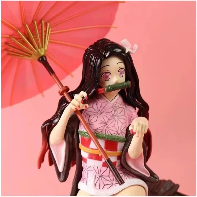 30CM Anime Demoned a Slayer Kamado Nezuko Flower Umbrella Model Doll PVC Action Figure Decoration Collection Gift Toys