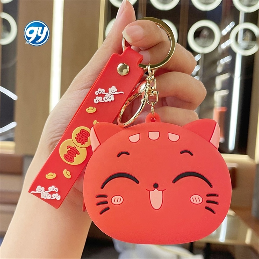 Cute Cartoon Cat Silicone kids purses with Keyring Kawaii bag Portable Data Cable Earphone Organizer Coin Key Pouch