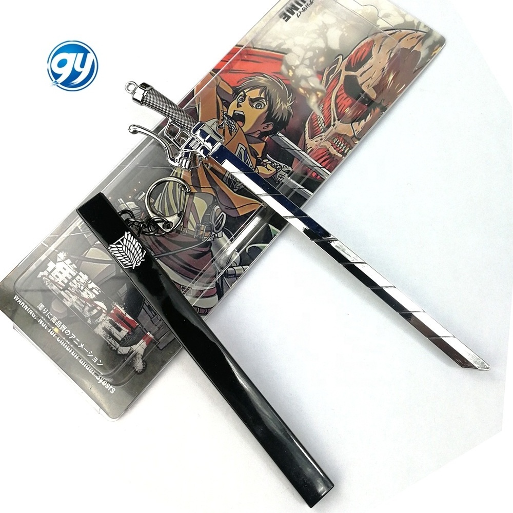 GY 17cm Anime Scout Regiment Knife Sword Keychains Eren Jaeger Weapon Metal Attack On Titan Keychain