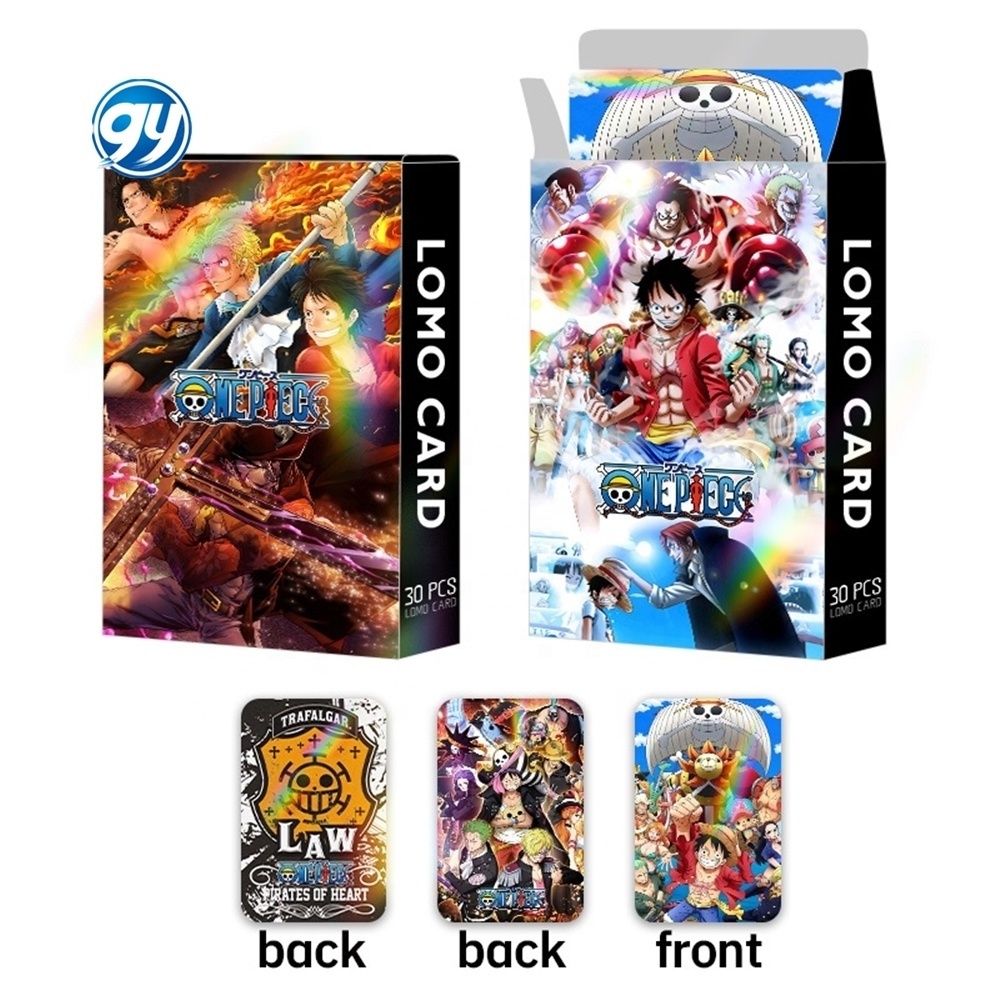 30pc/box Laser Flash Anime Lomo Cards One Pieced Card Games With Postcards Box Message Photo Gift For Anime Fan Game Collection