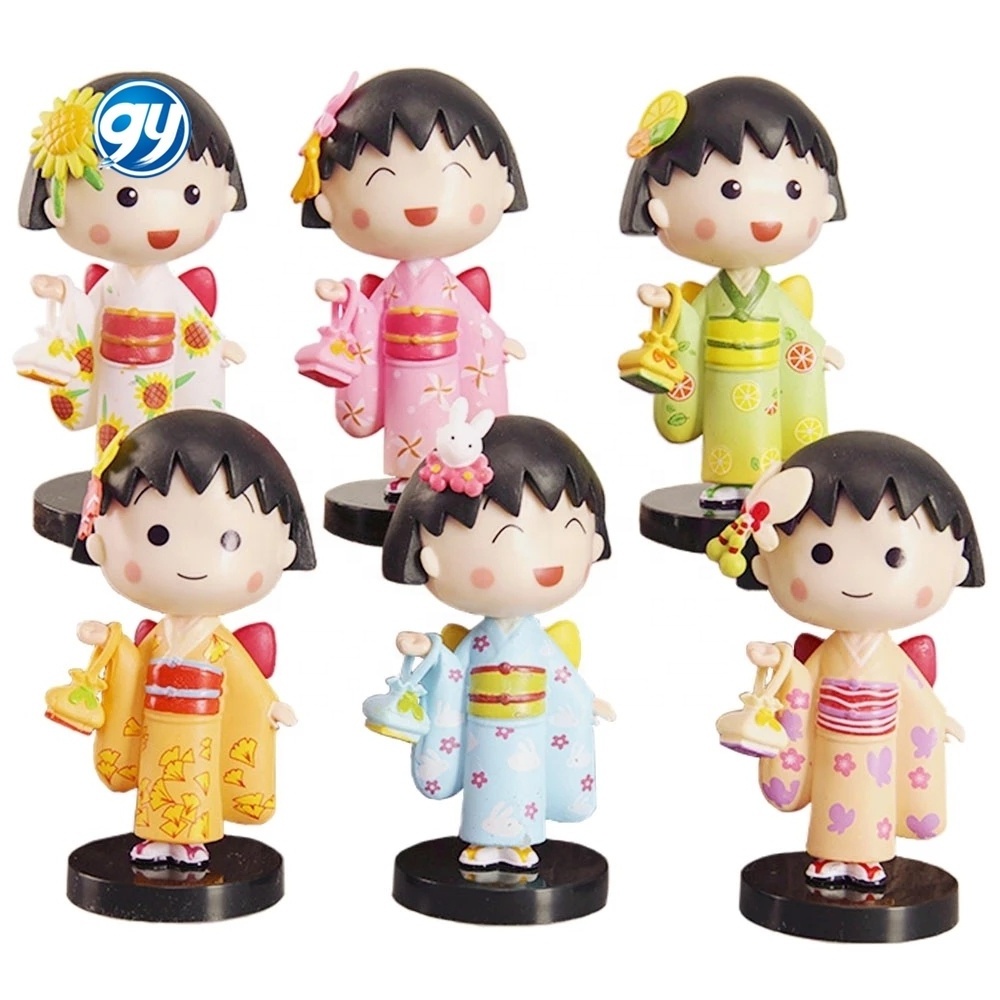 GY 2 Styles 6pcs/set Anime Chibi Maruko Chan Kimono Action Figure Toy Pvc Cake Decorations Model Doll Figures Toys Gifts