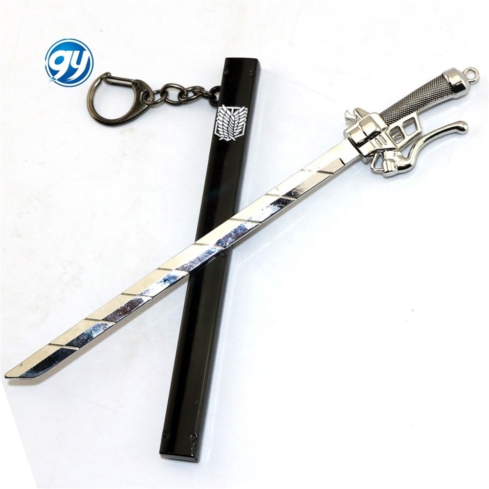 GY 17cm Anime Scout Regiment Knife Sword Keychains Eren Jaeger Weapon Metal Attack On Titan Keychain