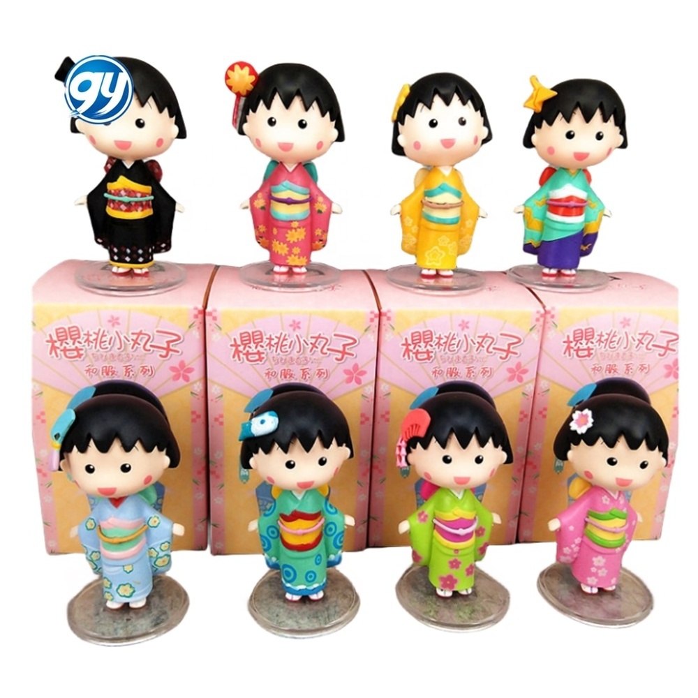 Kimono Cherry PVC Garage Kits Ornaments Cute Maruko Doll Blind Box action actione figure anime   girl toy model kit