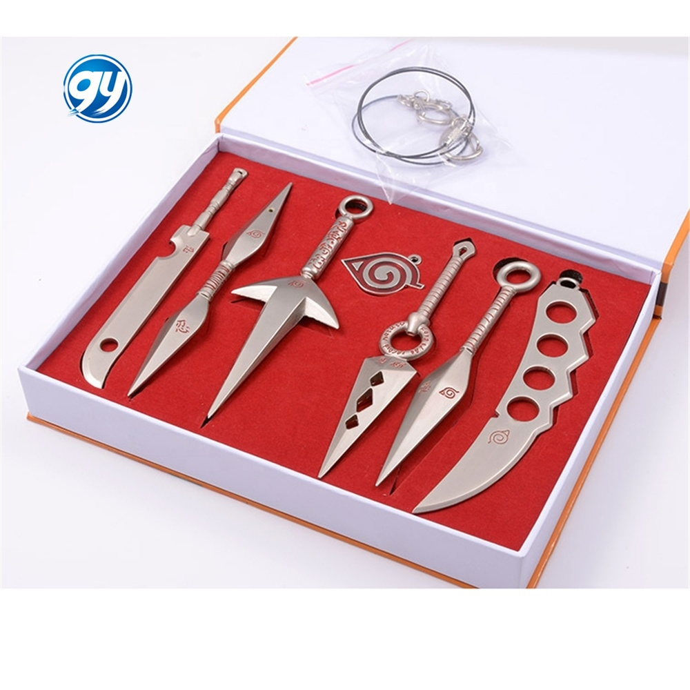 GY 7 Pcs/Set Uchiha Itachi Akatsuki Kakashi Kunai Dart Weapon Outfit With Gift Box Anime Cosplay Weapons Set