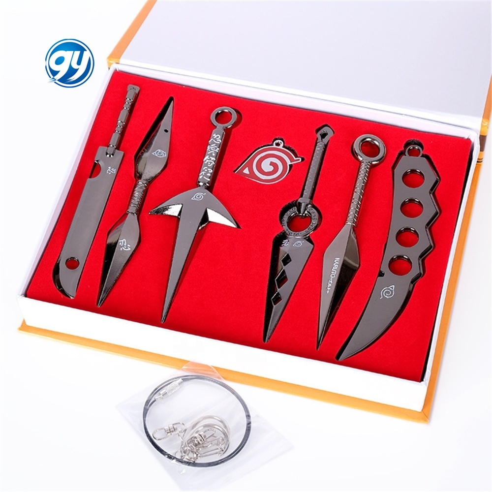 GY 7 Pcs/Set Uchiha Itachi Akatsuki Kakashi Kunai Dart Weapon Outfit With Gift Box Anime Cosplay Weapons Set