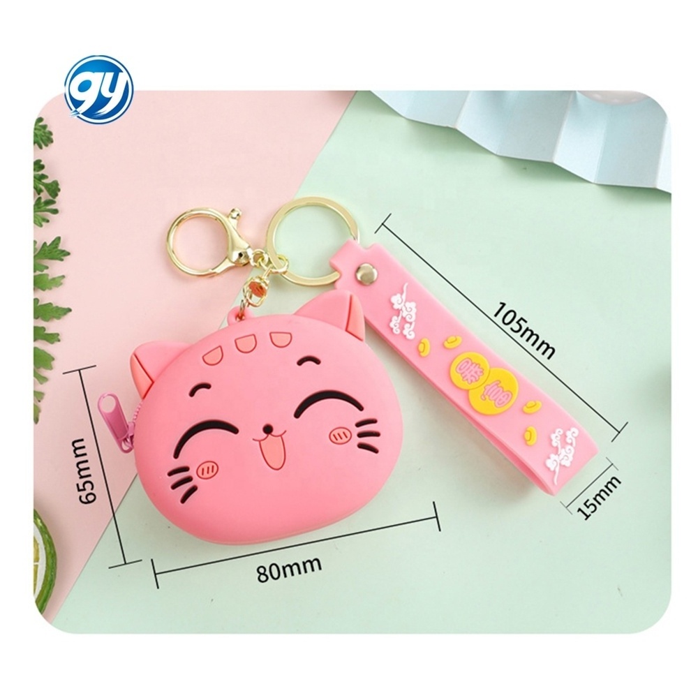 Cute Cartoon Cat Silicone kids purses with Keyring Kawaii bag Portable Data Cable Earphone Organizer Coin Key Pouch