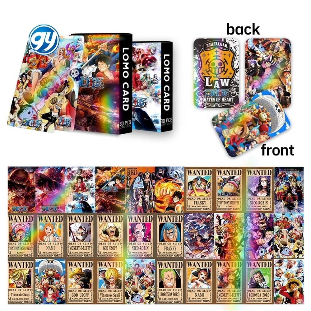 30pc/box Laser Flash Anime Lomo Cards One Pieced Card Games With Postcards Box Message Photo Gift For Anime Fan Game Collection