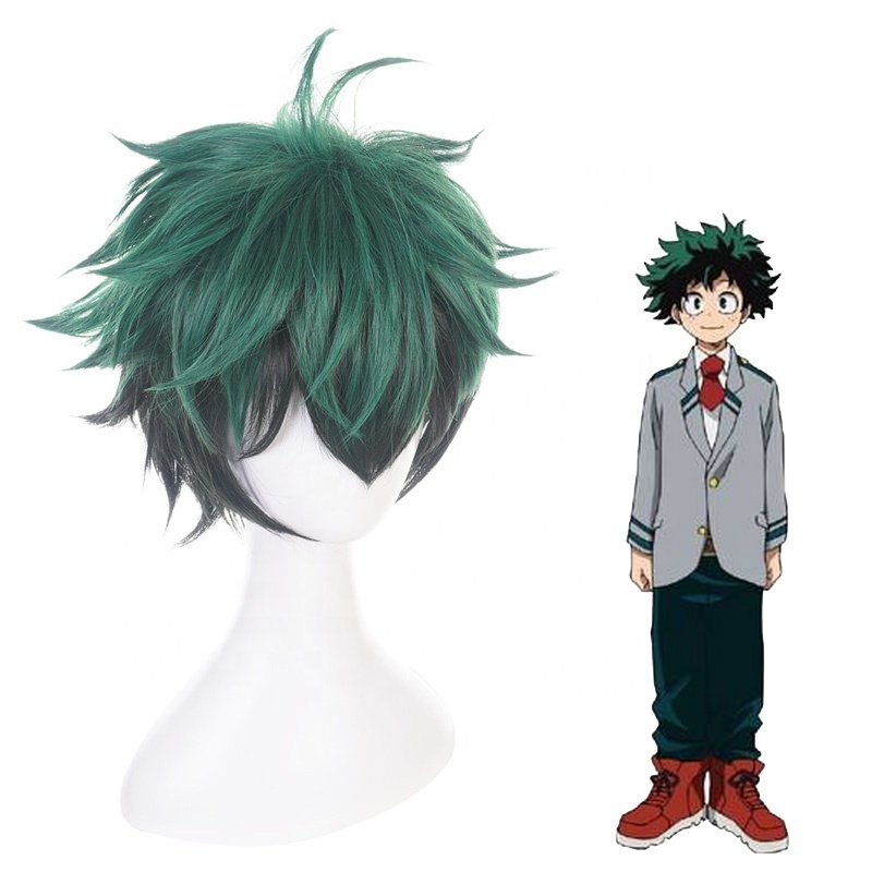 Wholesale My Hero Academia Anime Wig 35cm Short Green Black Mixed Midoriya Izuku Wig Cosplay Synthetic Party Hair