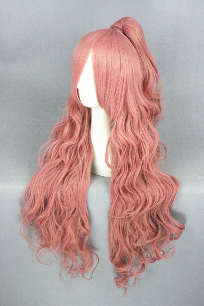 Cheap Wholesale 90cm Long Wave Pink Japanese Anime Vocaloid Luka Wig Synthetic Halloween Party Cosplay Ponytail Wig