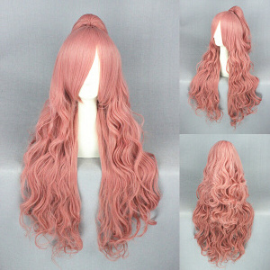 Cheap Wholesale 90cm Long Wave Pink Japanese Anime Vocaloid Luka Wig Synthetic Halloween Party Cosplay Ponytail Wig