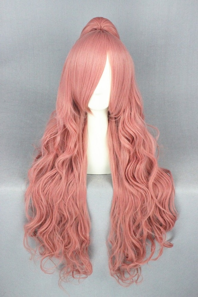 Cheap Wholesale 90cm Long Wave Pink Japanese Anime Vocaloid Luka Wig Synthetic Halloween Party Cosplay Ponytail Wig