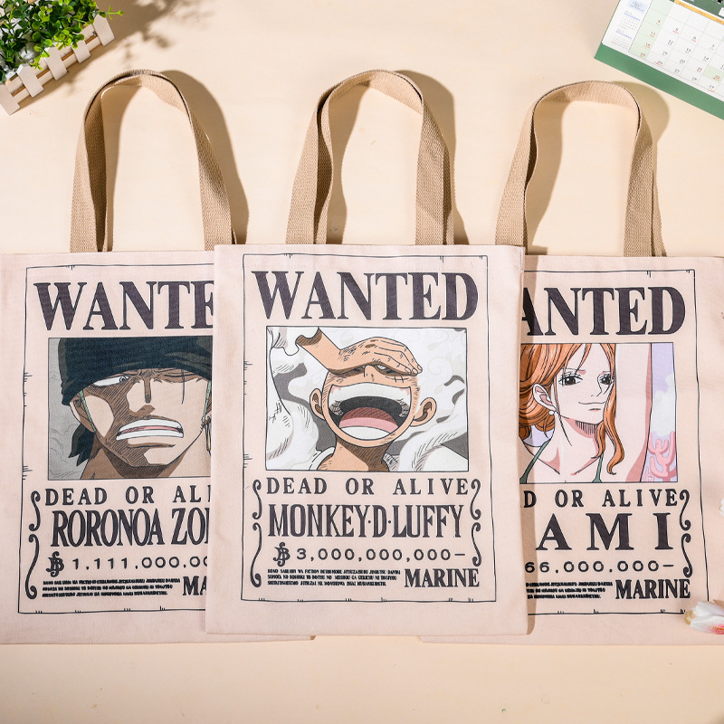 16 Styles Canvas Hand Bag Wanted Poster Nami Zoro Luffy Usopp Chopper Cartoon Cosplay Anime Shopping Bags