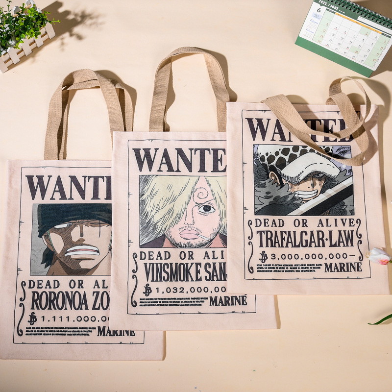 16 Styles Canvas Hand Bag Wanted Poster Nami Zoro Luffy Usopp Chopper Cartoon Cosplay Anime Shopping Bags