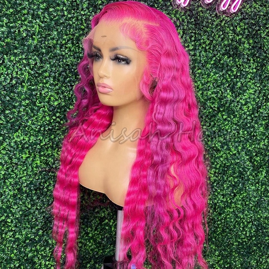 Glueless Brazilian Pink Wigs Human Hair Lace Front Deep Wave 13x4 13X6 Transparent Lace Front Human Hair Wigs for Black Women