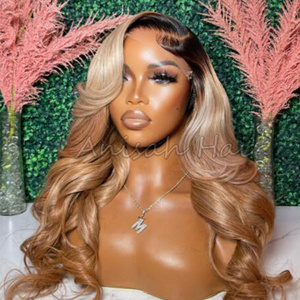 Ombre Honey Blonde Human Hair Lace Front Wig 13X4 13x6 Body Wave Pre Plucked Lace Frontal Wigs Vendor for Black Women