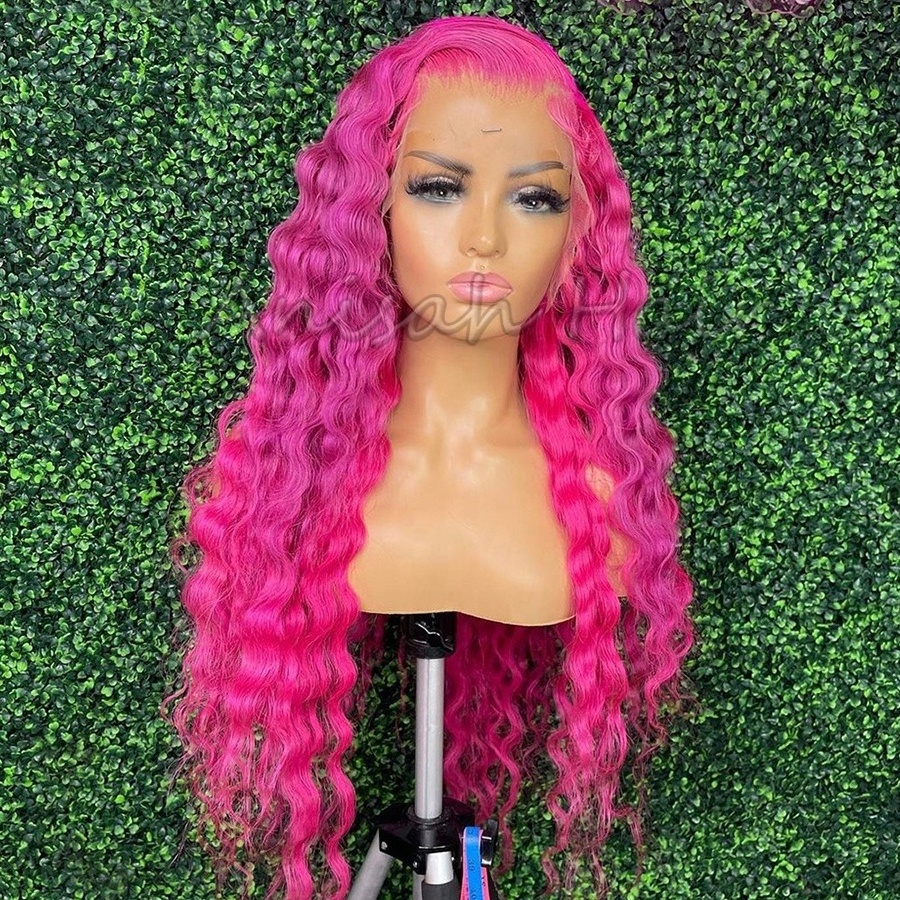 Glueless Brazilian Pink Wigs Human Hair Lace Front Deep Wave 13x4 13X6 Transparent Lace Front Human Hair Wigs for Black Women