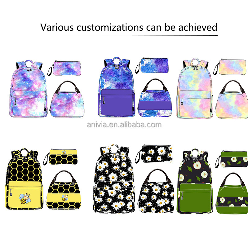 Custom backpack set school backpack girl notebook back pack school bag set backpack with lunch cooler pencil case custom bookbag