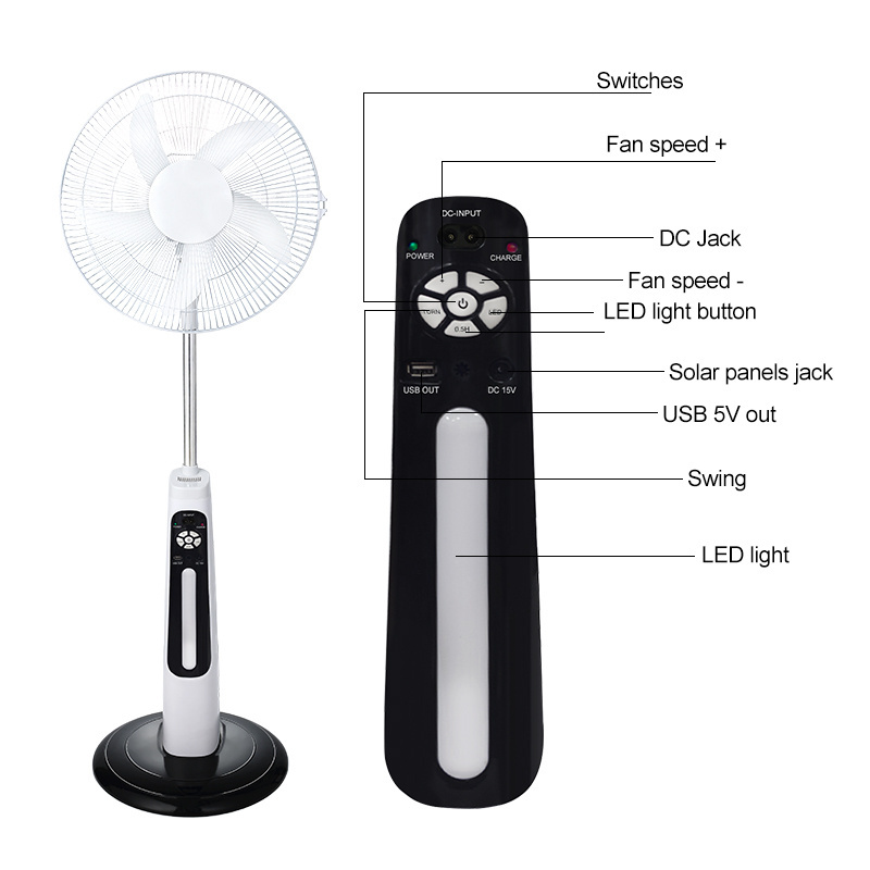 Factory Wholesale Household AC DC Mini Electric Led Light Solar Fan Floor Stand Fans For Home Outdoor