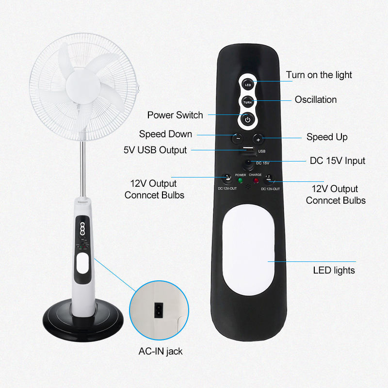 New Outdoor 12V DC AC 16Inch 18Inch Rechargeable Solar Panel Electric Stand Fan With Remote Control