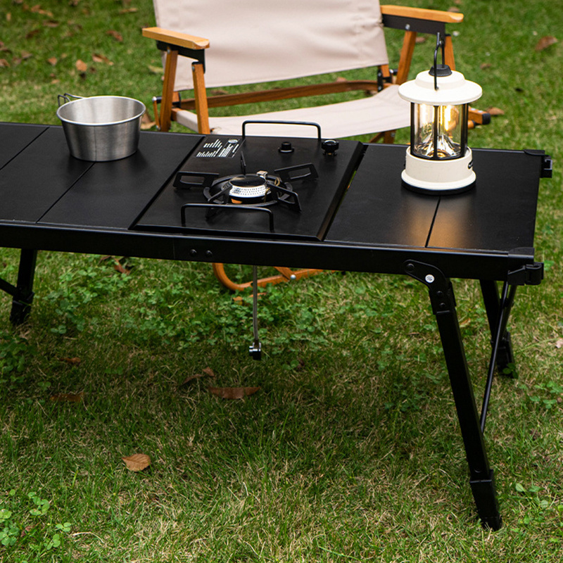 Outdoor Adjustable Aluminum Table Portable Camping Egg Roll Picnic Barbecue Kitchen IGT Mobile Foldable Kitchen Table