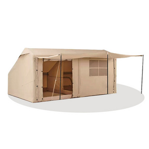 Hot Sale Windproof Glamping Folding One Room One Living Room Cotton Canvas Villa tent Inflatable Camping Tent With Air Pump