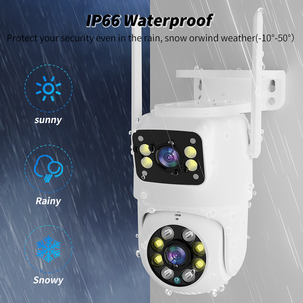 C Compatible Dual-lens Linkage IP 66 Security CCTV Wireless Waterproof Surveillance Camera System 360 degrees PTZ  wifi cameras