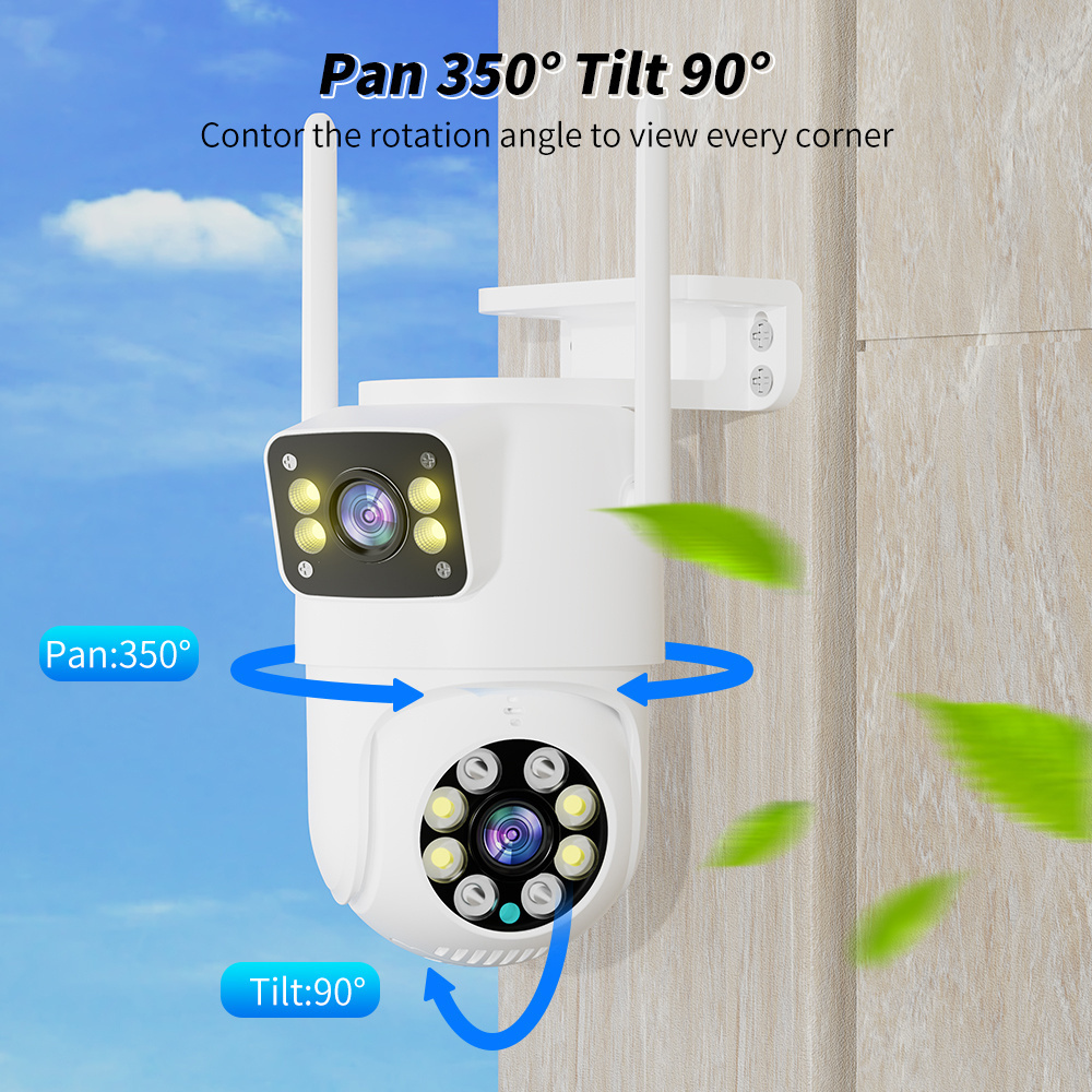 C Compatible Dual-lens Linkage IP 66 Security CCTV Wireless Waterproof Surveillance Camera System 360 degrees PTZ  wifi cameras