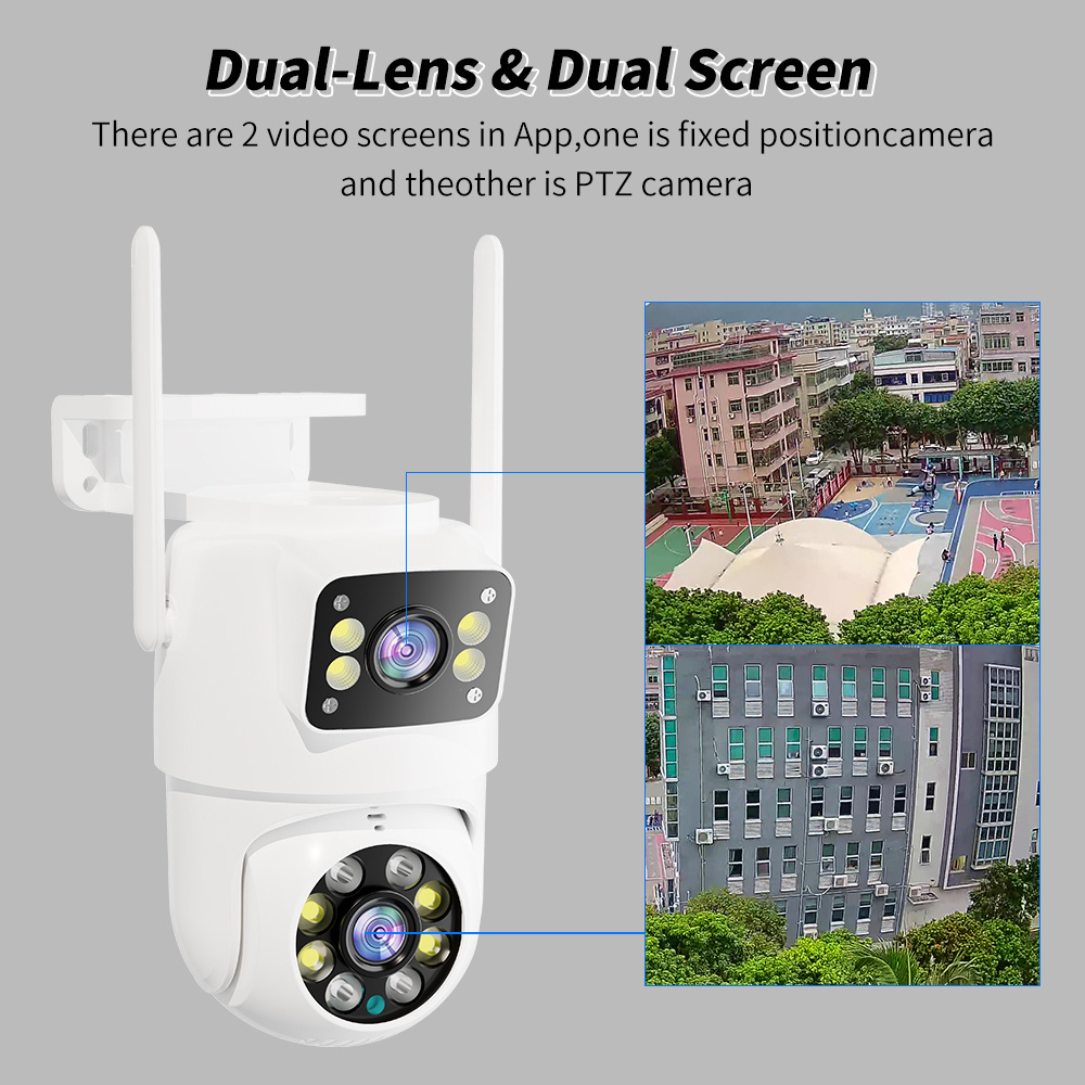 C Compatible Dual-lens Linkage IP 66 Security CCTV Wireless Waterproof Surveillance Camera System 360 degrees PTZ  wifi cameras