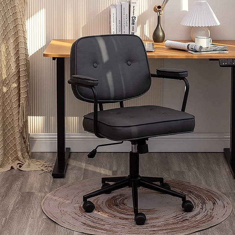 PU Leather Computer Office Chair Height Adjustable Swivel Task Chair with Armrest