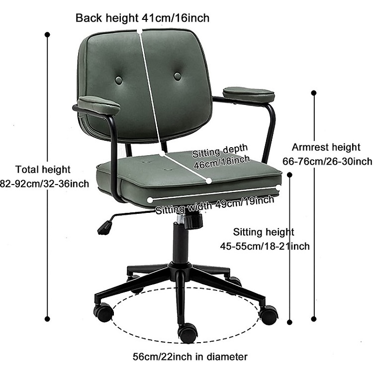 PU Leather Computer Office Chair Height Adjustable Swivel Task Chair with Armrest