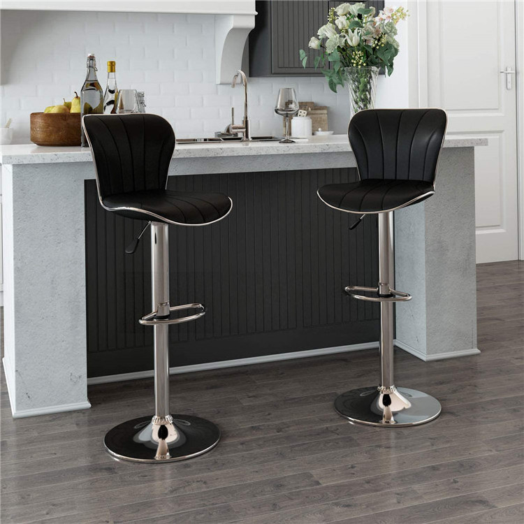 Breakfast Swivel Bar Stool Elegant Vintage Leather Simple High Chair With Chrome Base