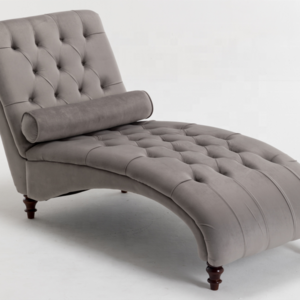 S shaped chaise lounge velvet fabric with solid wooden legs