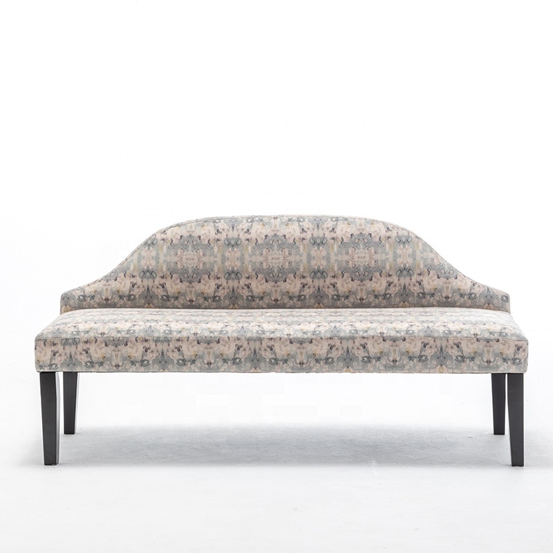 Linen fabric black wooden legs with high back bench