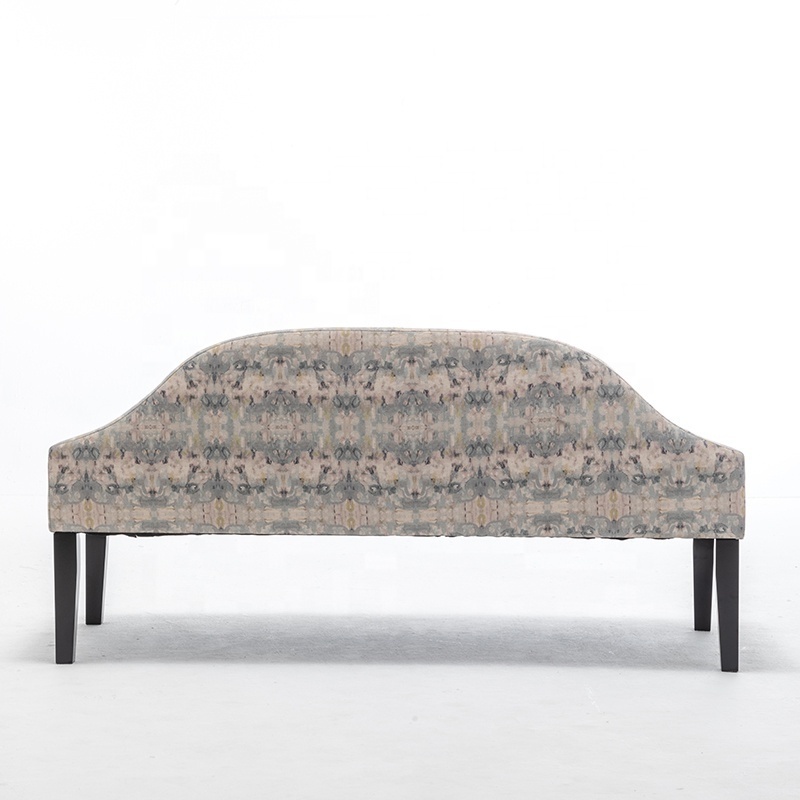 Linen fabric black wooden legs with high back bench