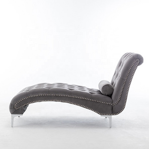 Metal legs S-shape design velvet chaise lounge with cushion