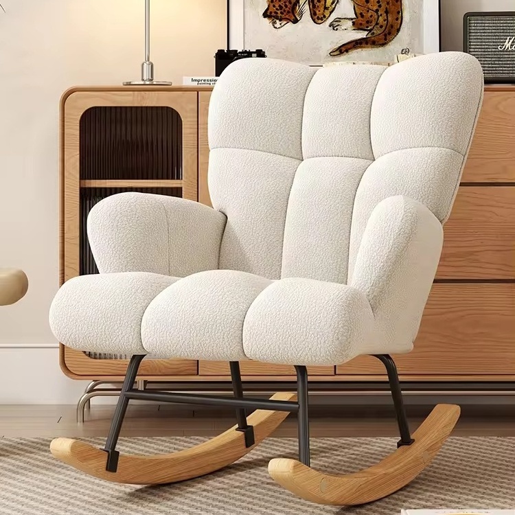 Nordic High Quality Material Upholstered Glider Chairs Padded Comfortable Seat White Rocking Chair