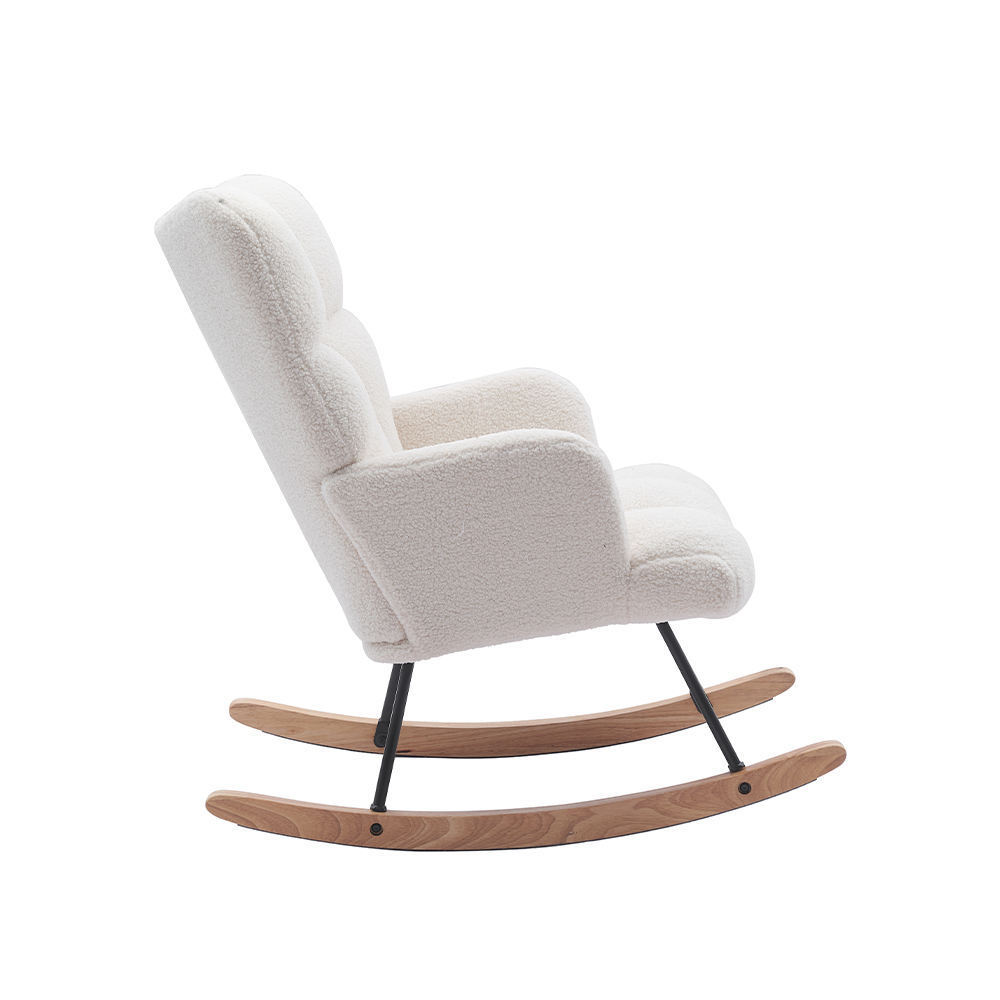 White Fabric Leisure Accent Armchair Living Room Relaxing Nordic Rocking Chair