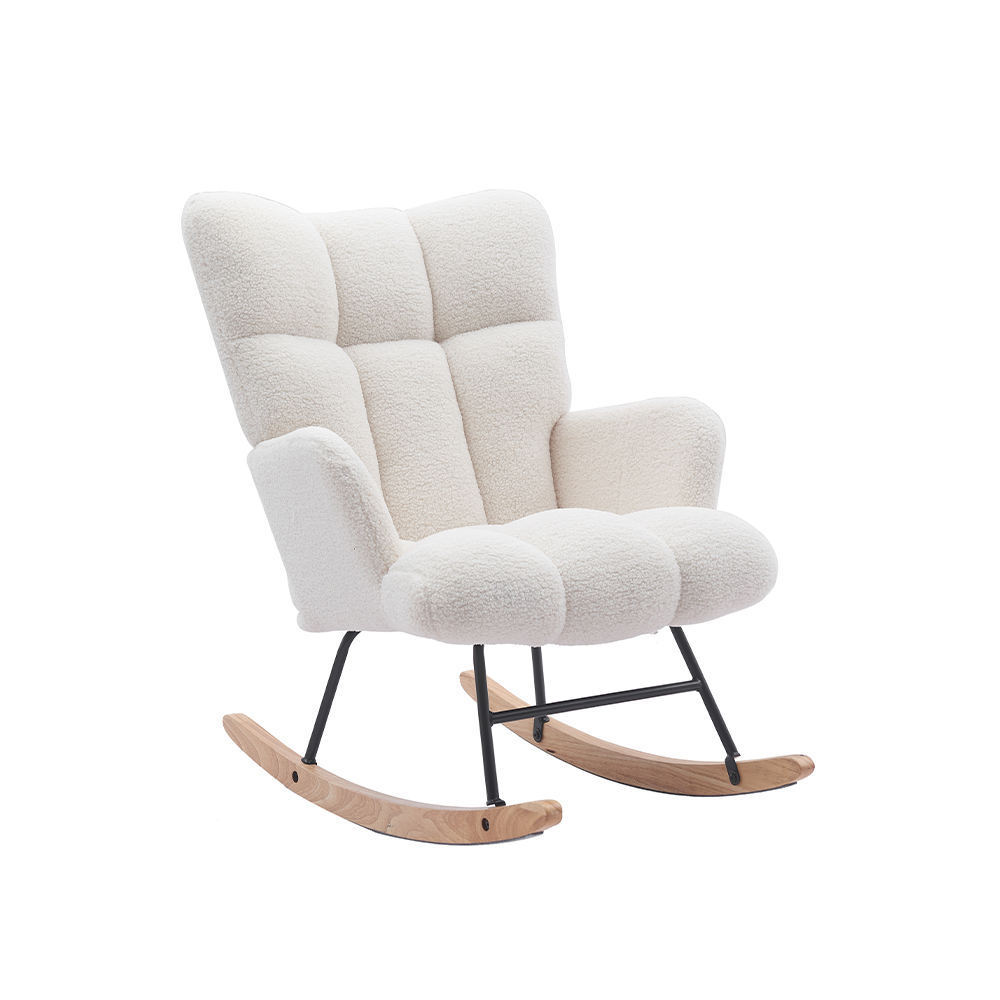 White Fabric Leisure Accent Armchair Living Room Relaxing Nordic Rocking Chair